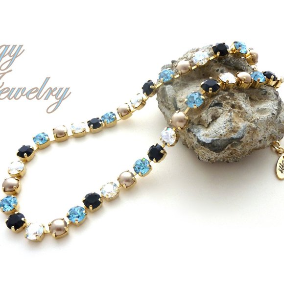 NEBULA GLOW 8mm Tennis Necklace made with Genuine Austrian Crystals and Pearls - Picture 4 of 8